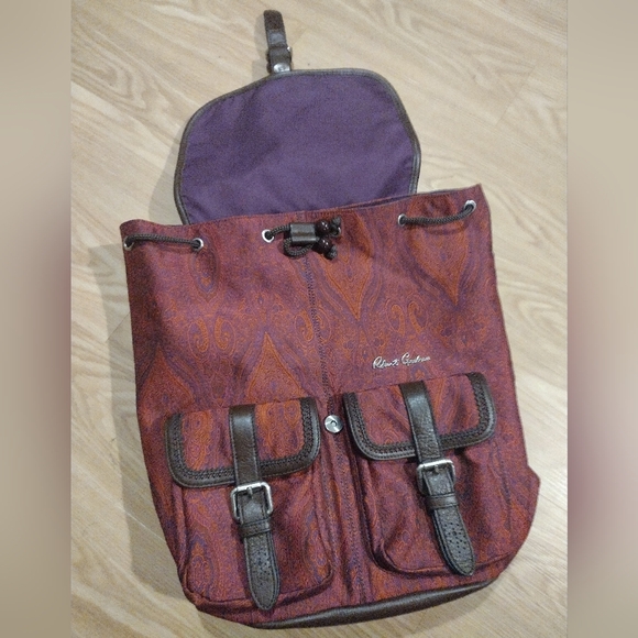 Robert Graham Stellen Rucksack Silk & Leather Backpack Paisley Red & Purple - Picture 4 of 13